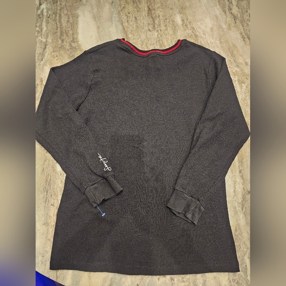 Sean John Black Waffle Knit Long Sleeve Shirt Men's Medium Logo Cuff & Chest - Picture 7 of 8